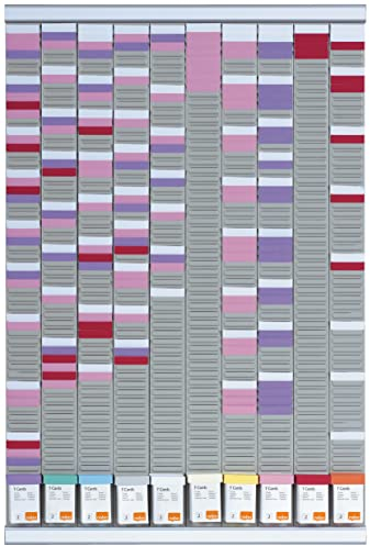 Nobo T-karten Multifunktions-Planungsset, Wandmontage, Haftnotizen Set mit 10 Spalten und 54 Slots, Größe 2, inklusive T-Karten in bunt und Indexspalte, 2901000