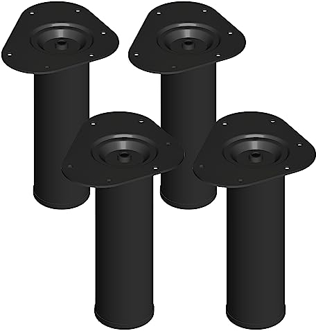 Element System 4 Stück Stahlrohrfüße rund, Tischbeine, Möbelfüße inklusive Anschraubplatte, Länge 20 cm, Durchmesser 60 mm, 4 Farben, 6 Abmessungen, schwarz, 11102-00002