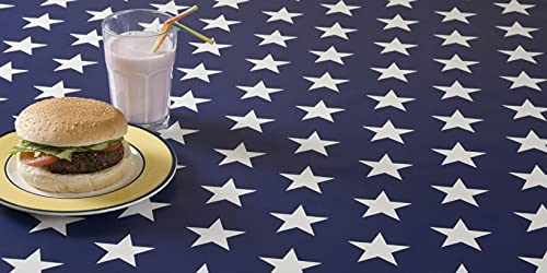Blue and White Large Star PVC Vinyl Wipe Clean Tablecloth 140cm (55) x 200cm (79)
