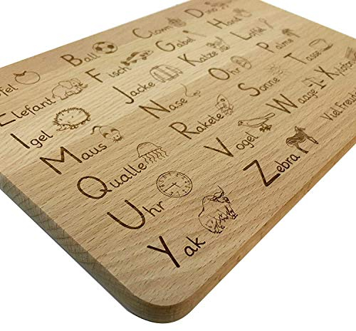 Das Frühstücksbrett aus Buche Holz zum Lernen - Geschenkidee zum Schulanfang (ABC)