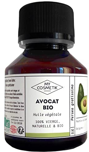 MY COSMETIK - Huile végétale d'Avocat - BIO AB Issue de l'agriculture Biologique - 100% pure et naturelle - Fabriqué en France - Cicatrise et protège la peau - 50 ml