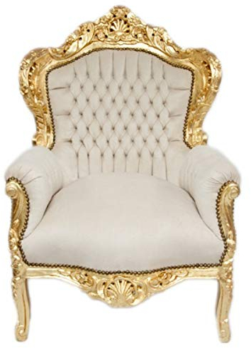 Casa Padrino Barock Sessel 'King' Creme/Gold Samtstoff