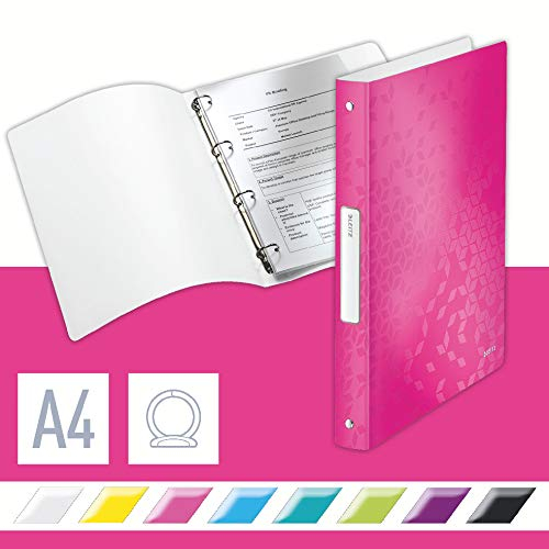 Leitz 42580023 Ringbuch WOW, A4, PP, 4 Ringe, 25 mm, pink metallic