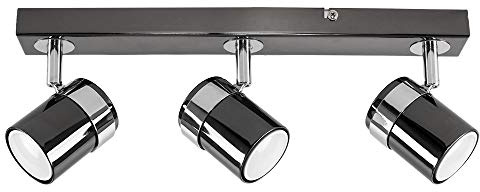 MiniSun | Modern 3 Way Gloss Black and Polished Chrome Straight Bar Ceiling Spotlight - with 3 x 5W Cool White GU10 LED Bulbs | Ceiling Lights & Home Improvements Essential | Mains Wired