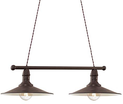 EGLO Pendelleuchte Stockbury, 2 flammige Hängelampe Industrial, Vintage, Retro, Hängeleuchte aus Stahl in Antik-Braun, Beige, Esstischlampe, Wohnzimmerlampe hängend, E27 Fassung
