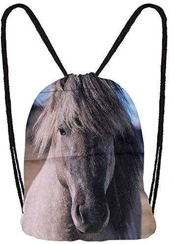 Hanessa Jutebeutel mit Pferde Tier Aufdruck Sportbeutel Tüte Rucksack Beutel Tasche Gym Bag Gymsack Hipster Fashion Sport-Tasche Einkaufs-Tasche Weißes Pferd