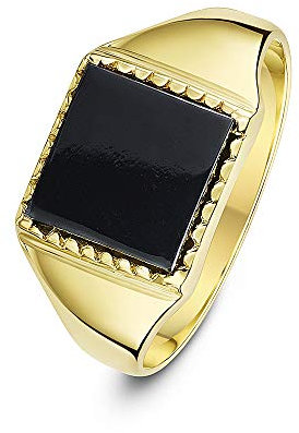 Theia Herren Siegelring 9 Karat Gelbgold, quadratischer, Set mit schwarzem Onyx 10 x 10mm, Größe 50 (15.9)