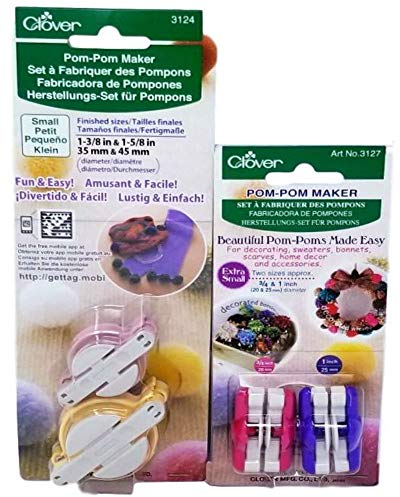 Clover Pom Pom Maker Set ~ inklusive 4 verschiedene Größen. (Extra Klein und kleine Größen)