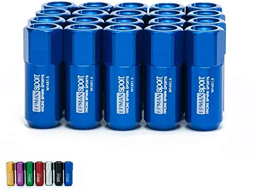 EPMAN 20 Stück M14 x 1,5 60 mm verlängerte geschmiedete Aluminium Tuner Racing Lug Mutter für Felgen (blau)