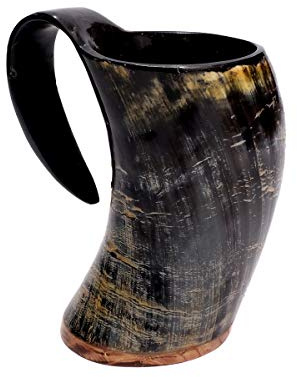 Brillibrum Tasse design en corne de vache véritable polie avec poignée - Verre viking - Chope à bière médiévale unique - 800 ml