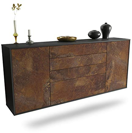 Dekati Sideboard Alexandria hängend (180x77x35cm) Korpus anthrazit matt - Front rostigen Industrie-Design - Push to Open - Leichtlaufschienen
