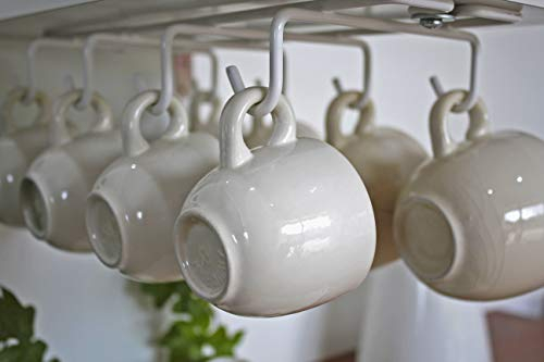 Vardesign Porte-Tasses Rangement Suspendu Range Tasse à Café Expresso 8 Crochets de Rangement Metal pour Cuisine Étagère Placard à Visser Accroche-Tasses Porte-Gobelet Métal Laqué (Blanc)