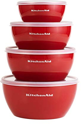 KitchenAid Classic Prep Bowls with Lids, Set of 4, Empire Red