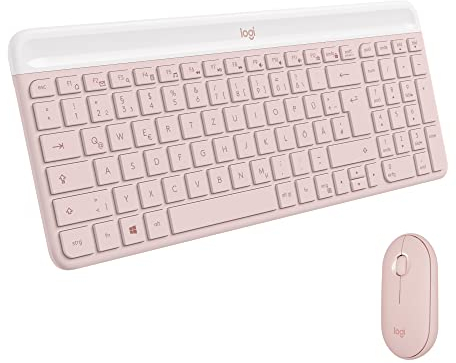 Logitech MK470 Slim Combo Clavier et Souris sans Fil, Compacte et moderne, Ultra Silencieux, 2,4 GHz avec Récepteur USB, Plug n' Play, compatible avec Windows, AZERTY Français - Rose