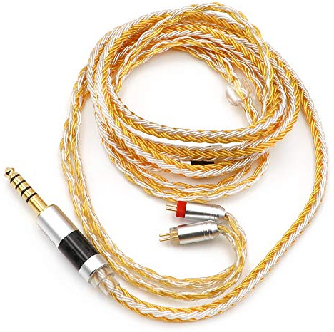 Linsoul Tripowin Zonie IEM Kabel, 16 Adern Versilbertes Kopfhörerkabel, 1.25m SPC in Ear Monitor Kabel für KZ ZS10 PRO 2 AS10 PRO Tangzu Wan'er SIMGOT EM6L（4,4mm）(0,78mm 2pin,Gold)