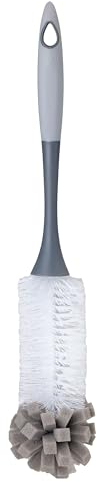 Vigar - Cepillo Limpia Biberones, Botellas y Vasos - 7,5 x 7,5 x 38 cm - Hergo - Multiuso - para Huecos de Difícil Acceso - En Gris, Blanco y Amarillo
