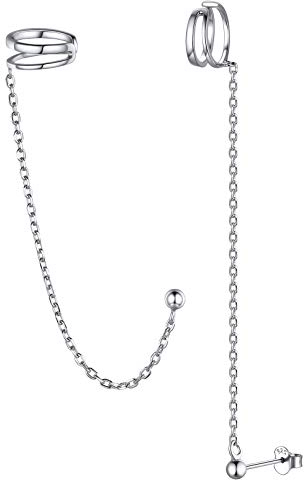 ChicSilver Knorpel Ohrringe mit Kette Silber Ohrringe Kette Minimalisitische Linie Ohrringe Creolen Ohrstecker mit Kette