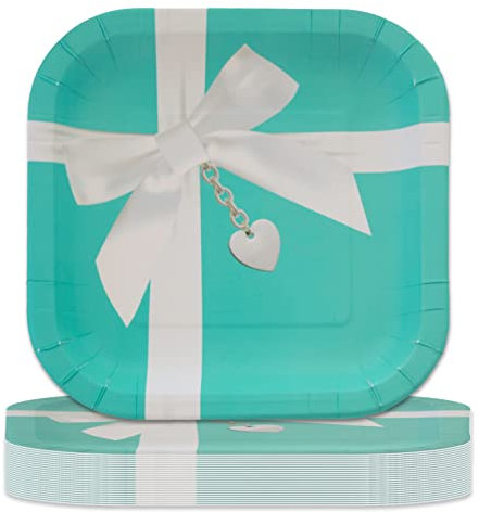 Havercamp Favorite Gift Box Tiffanesque 9 Plates (24 pack)! 24 Lg. Square Dinner Plates; Great for Bridal Shower, Wedding Event, Kid's Birthday Party, Sweet 16, Girl's Debut, Prom Night