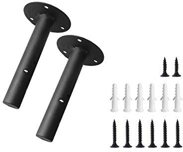 Equerre Etagere Murale Fixation Invisible, Support Etagere Murale Charge Lourde Flottante Tablette Murale Fixation Support Etagere En Fer avec Taquet Etagere, Antirouille 2Pièces Noir (Ronde-15cm)