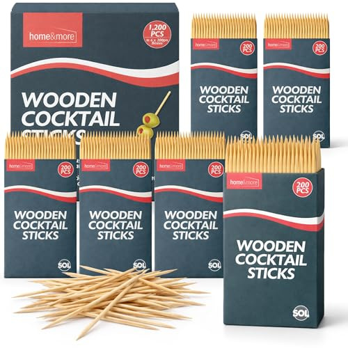 SOL 1200pk Wooden Cocktail Sticks - Splinter Free Toothpicks & Dispensers | Party food picks for canapes, stacked appetisers, finger foods, drink garnishes and grazing boards