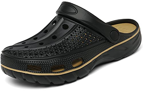 INMINPIN Clogs Herren Pantoletten Sommer Hausschuhe Damen rutschfest Atmungsaktiv Strand Sandalen Gartenschuhe, Schwarz, 40/41 EU(270)