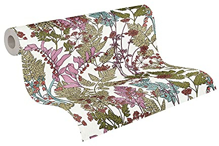 A.S. Création Architects Paper Blumentapete Floral Impression Tapete natürlich PVC-freie Vliestapete bunt grün blau rosa creme matt glatt 377513 37751-3, 10.05 m x 0.53 m