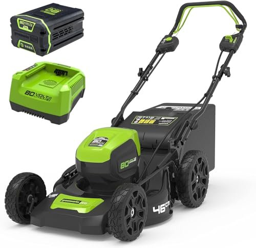 Greenworks Pro 80V 46cm Brushless Tondeuse à Gazon sans Fil, Autotractée, Hauteur de Coupe 25-85mm, Poignée Pliable, Rangement Vertical, avec Sac de 55L (avec 4Ah Batterie et Chargeur)
