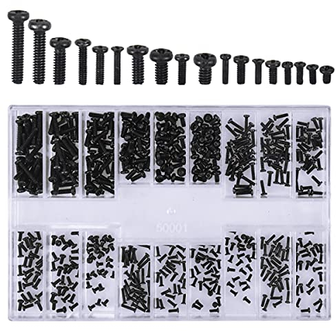 500 Stück Schrauben Set M1.2 M1.4 M2 Computerschrauben Laptop Mikroschraube Set mit Aufbewahrung Box für Universal Laptop PC Computer Brillengestell Armbanduhr Reparatur Zubehör, Schwarz