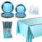 Party-Geschirr-Set mit dunkelblauen Goldpunkten – Teller, Tassen, Servietten, Banner, Tischdecke, Strohhalme – für Hochzeit, Geburtstag, Jubiläum, Babyparty, für 25 Gäste (A) (Blau)