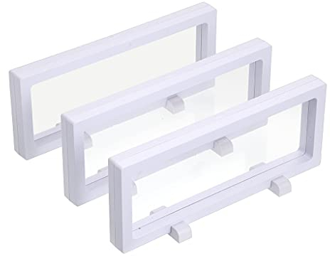 Skelang 3 Stück Münzvitrinen, 3D-schwebender Rahmen, Münzständer für Münzen, Briefmarken, Schmuck, 23 × 9 cm (weiß)