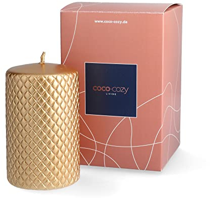 Stumpenkerze Barcelona | gold | 7x11cm | Brenndauer: ca. 65 h | ohne Duft | Adventskerze | Deko Kerze für Weihnachten, Adventskranz