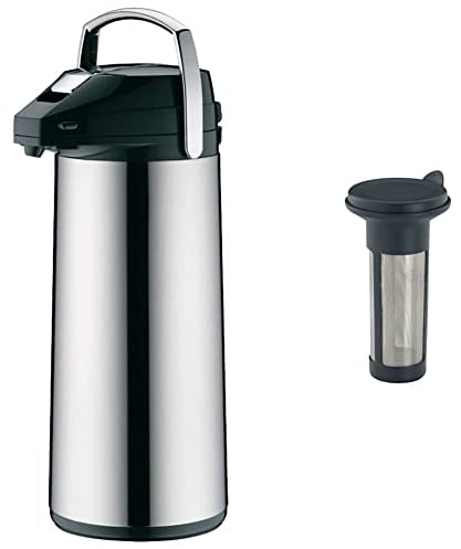 alfi Thermoskanne, Getränkespender groß, alfiDur Glaseinsatz, 3L & Teesieb Edelstahl für Teekanne, Aroma compact Teesieb für Thermoskanne oder Tasse, Teefilter 0097.000.000, 9 x 9 x 14,5 cm
