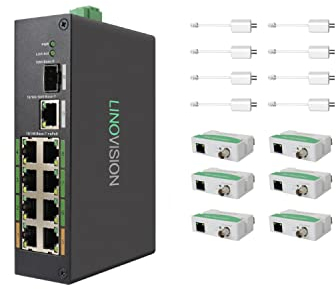 LINOVISION Industrial 8-Port EOC & POE Switch mit 6 EOC-Sendern, PoE mit großer Reichweite über Koaxial- oder UTP-Kabel, vereinfachte Verkabelung, Upgrade des analogen Systems auf IP-System