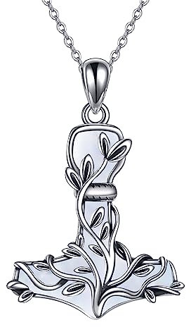 CUPENDA Thors Hammer Halskette Sterlingsilber Mjolnir Baum des Lebens Anhängers mit Perlmutt Wikinger Schmuck Geschenke für Damen