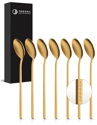 JODORA Kaffeelöffel gold 13cm - 6 Dessertlöffel - Hochwertige Teelöffel gold spülmaschinenfest - Stabile Löffel aus rostfreien Edelstahl