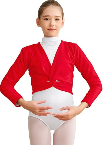 DANSHOW Girls Ballet Wrap Tops Kids Dance Cardigans Velvet Inner Sweater | Waist crossover tie, Front V neck design, Slim fit without looking bulky, Breathable and skin friendly fabric