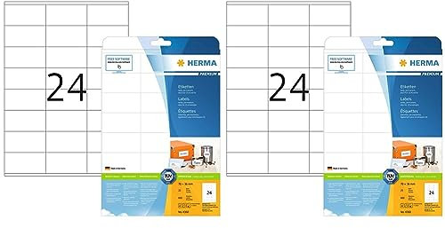 Adressetiketten, 25 Blatt, 70 x 36 mm, 24 Stück pro A4 Bogen, 600 Aufkleber, selbstklebend, bedruckbar, matt, blanko Adressaufkleber aus Papier, weiß (Packung mit 2)