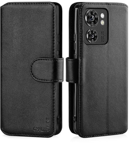 CHALK & HIDE - Funda Tipo Libro de Piel Real para Motorola Edge 40, Carcasa de Cuero con 2 Bloqueo RFID Ranura Tarjetas, Cierre Magnetico y Soporte Integrado - Negro