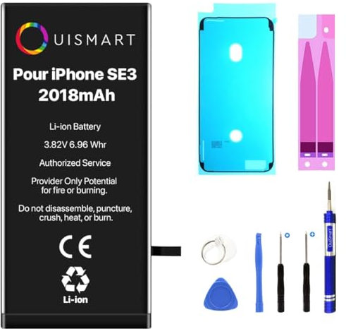 OuiSmart® KIT Batterie pour IPHONE SE 2022 (Joint Noir)