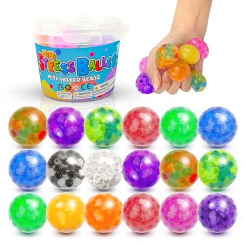 LESONG 18 Stück Mini Stress Balls, Mini Stressball Squishy Ball mit Wasserperlen, Anti Stress Ball Quetschball Squeez Spielzeug für Kinder Erwachsene Geburtstag Geschenke ADHD Autismus
