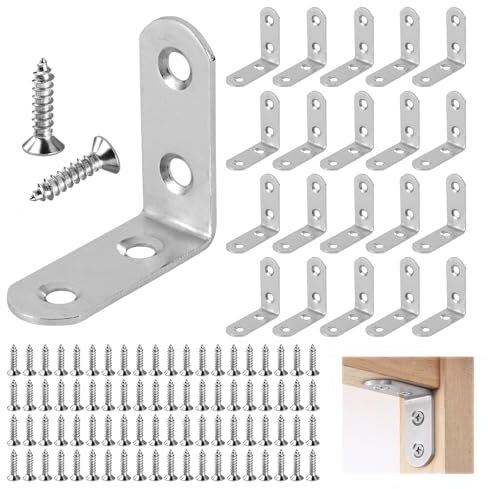 20 Pezzi Squadrette Angolari 50x50mm Supporti Angolo Retto Staffe con Viti, 90 Gradi Staffe Angolari in Metallo, Staffe a L per Legno, Angolari Metallo per Legno, Libreria, Finestre, Mobili