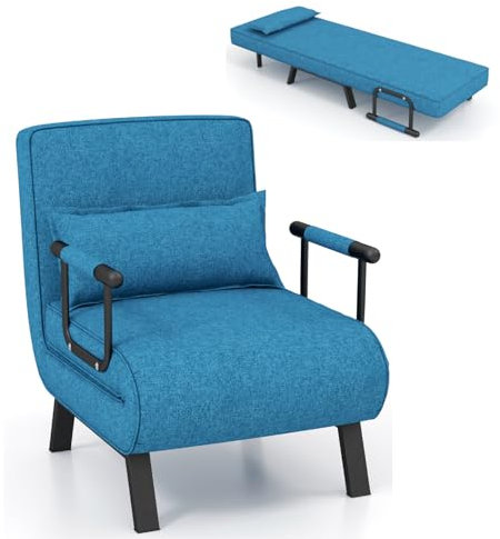 Multigot 4-in-1 Folding Sofa Bed, Convertible Leisure Chaise Lounge with 6-Position Adjustable Backrest and Removable Pillow, Upholstered Sleeper Chair for Bedroom Living Room Office (Blue)