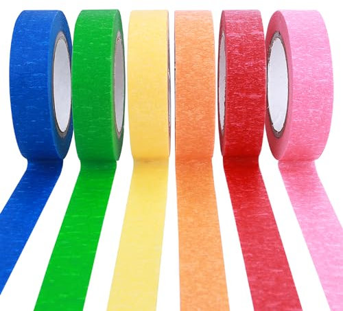 ASTER Coloured Tape, 6 Rolls Rainbow Colors Masking Tape for Painting Colorful Craft Tape, Kids Art Supplies Colored Tape for Labeling, Coding, Moving, Decor, Painting, 13 Yards Per Roll
