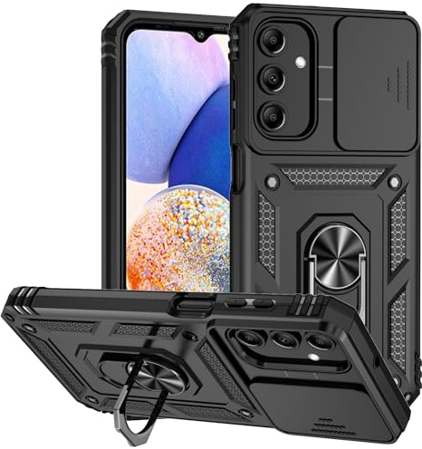 XINYEXIN Kameraschutz Handyhülle für Samsung Galaxy A55 5G Hülle mit 360 Grad Metal Ring Ständer Stoßfest Schutzhülle Hard Case Sliding Camera Cover - Schwarz