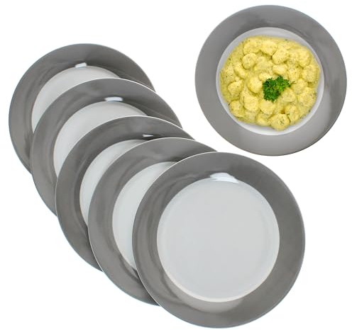 MamboCat 6er Set Variant Grau Speiseteller I farbige Porzellan-Essteller für 6 Personen I bunte große Teller für Hauptmahlzeiten beim Frühstück, Mittag, Kaffee & Abendbrot