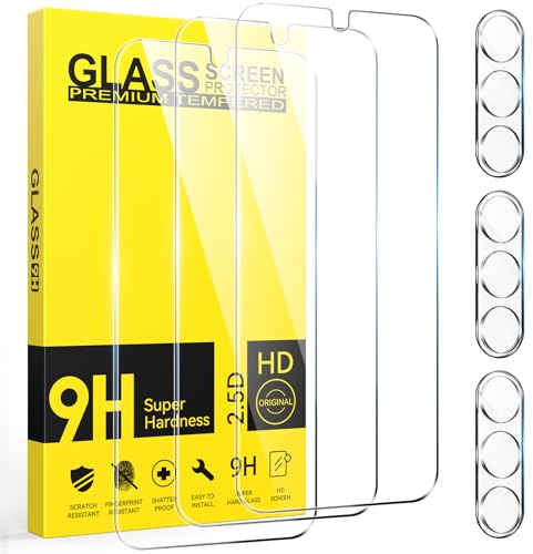 Niphabe 3 Pièces Verre Trempé pour Samsung Galaxy A15 4G/5G avec 3 Pièces Caméra Arrière Protecteur, Ultra Résistant Film Protection écran, Sans Bulles Film Protection écran avec A15 5G 6.5
