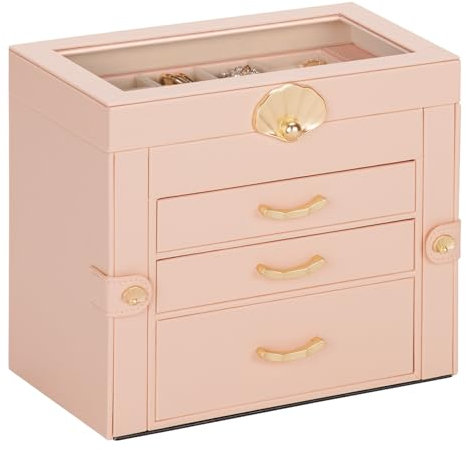 Enthralite Jewellery Box with 3 Drawers : Jewellery Display Organiser for Earrings Necklaces - Gift for Girls Women | Peach Pink