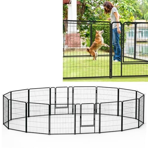 YUENFONG 16 TLG Welpenlaufstall Welpenauslauf 80cm hoch, Freilaufgehege Hundelaufstall Tierlaufstall mit Tür, für Hunde Kaninchen Kleintiere(XXXL, 1056x65x80cm)