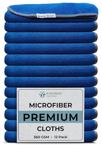 EvaClean Premium-Mikrofaser-Reinigungstuch, 40,6 x 40,6 cm, wiederverwendbar, waschbar, kratzfest, Mikrofaser-Handtücher zum Reinigen, Staubwischen, Polieren, hohe Saugfähigkeit und Haltbarkeit, Blau,