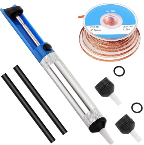 DAOKAI Kit de Bomba de Vacío para Quitar Soldadura, Bomba Desoldadora + Mecha Desoldadora + Boquilla de Repuesto + Manguera Resistente al Calor